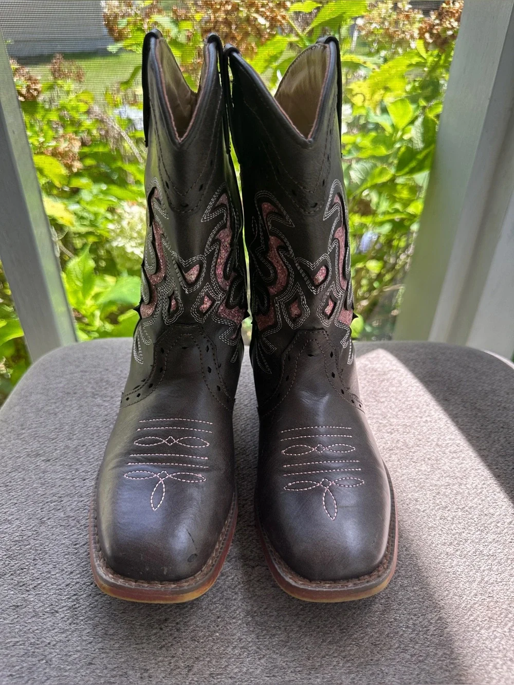 Girl’s brown Western Boots with Pink glitz*Roper~Sz-2*